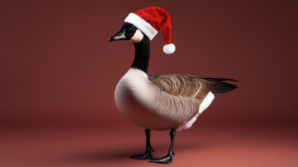 Festive Canada Goose in Santa Hat