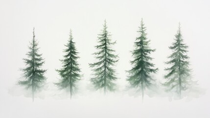 Obraz premium Serene watercolor evergreen trees on white background