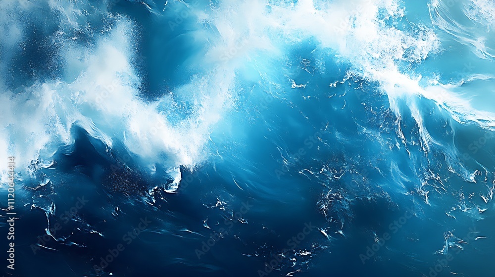 Poster vibrant ocean wave energy and movement in dynamic blue liquid scene with powerful currents : generat