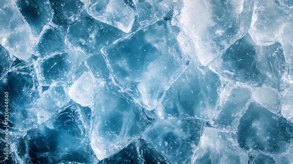 Aufkleber closeup of textured ice crystals forming abstract patterns in cool blue tones : generative ai