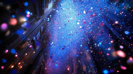 Thrilling concert moment with fans under vivid stage lights and swirling confetti celebrating the magical energy of live music