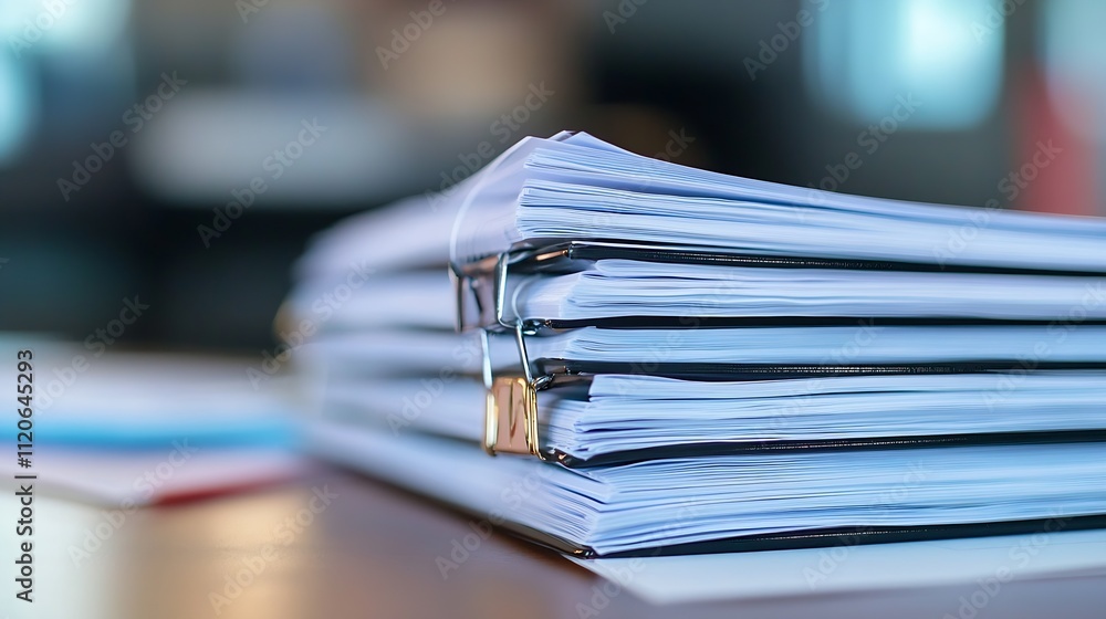 Poster organized stack of office documents in neat binders : generative ai