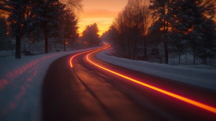 Fototapeta premium Festive illumination glowing warmly amidst a blurred snowy background creating a magical and serene winter atmosphere perfect for holiday-themed designs