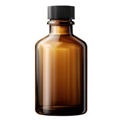 a squat amber glass apothecary bottle with a wide mouth and a black screw cap, isolated on transparent background png