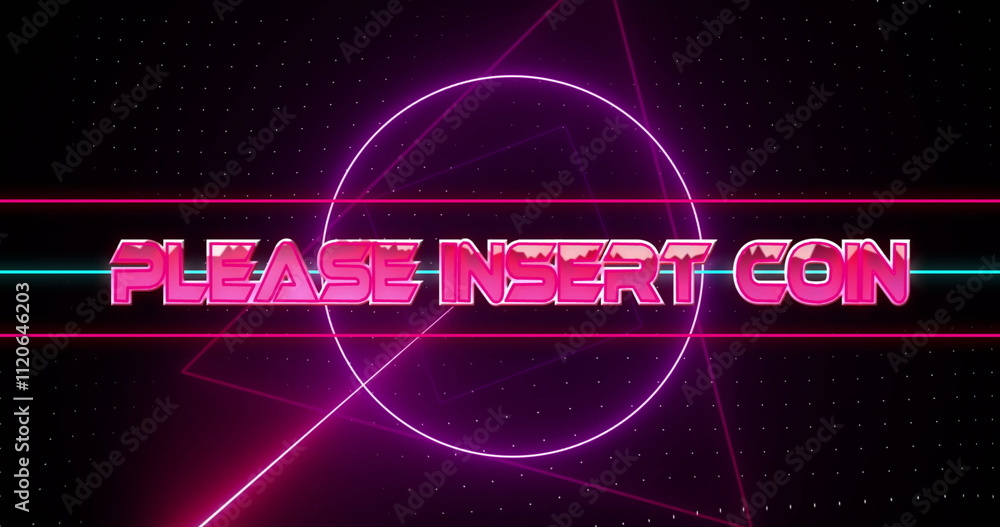 Poster image of please insert coin text over neon pattern background