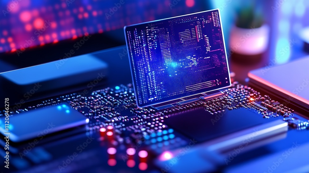 Poster Digital Display on Circuit Board Showcasing Modern Computing Technology : Generative AI