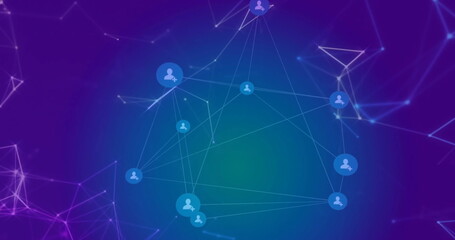 Image of network of connections with icons on blue background