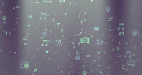 Image of network of connections with icons on grey background