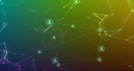 Image of network of connections with icons on green background