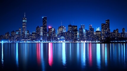 Fototapeta premium Dazzling Urban Skyline Revealed in Reflective Water : Generative AI
