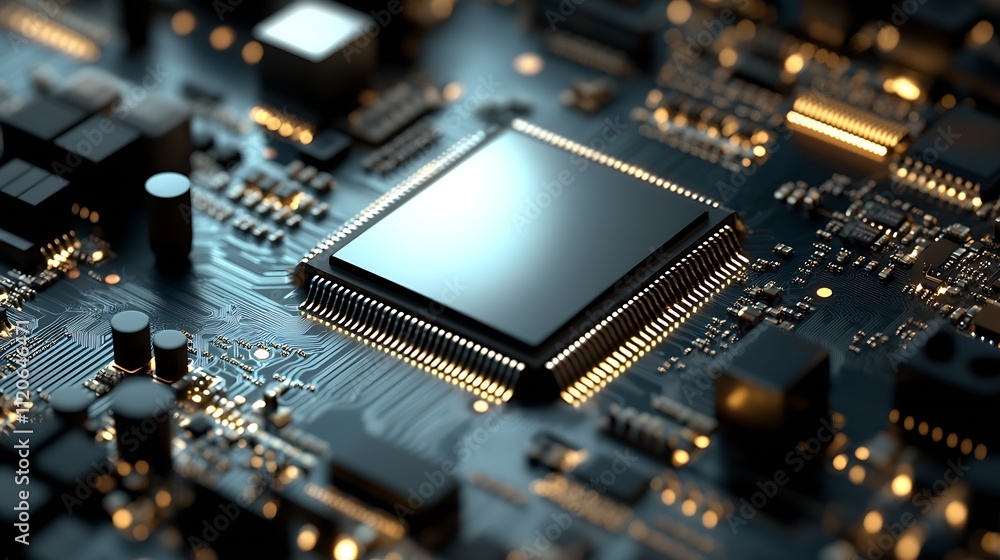 Aufkleber Hightech microprocessor on a sleek electronic circuit board : Generative AI