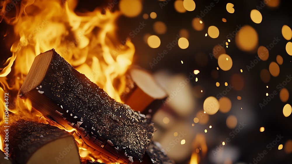 Poster warm crackling campfire with glowing sparks and fiery embers creating a cozy atmosphere in the night