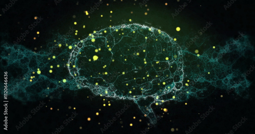 Aufkleber neural network image with glowing particles over dark background