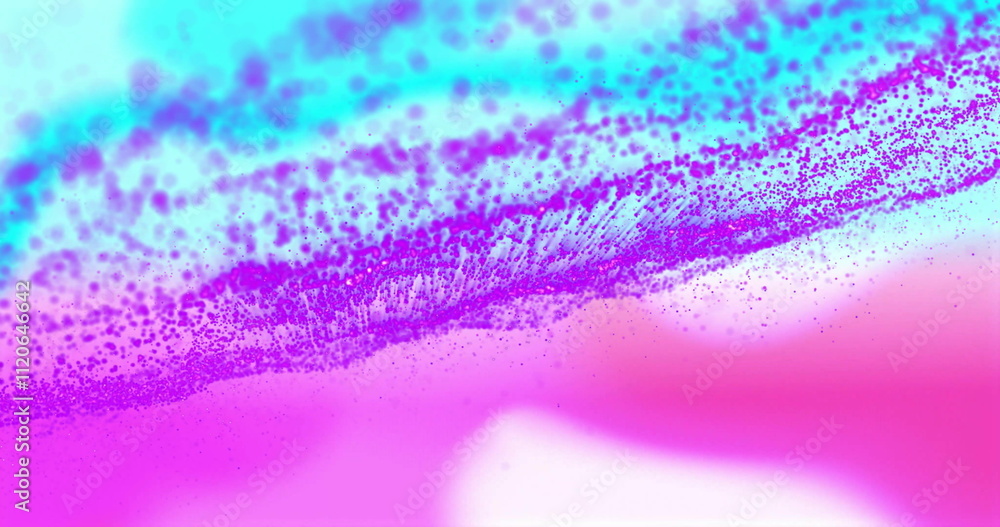 Poster abstract image with vibrant pink and blue particles floating in layers