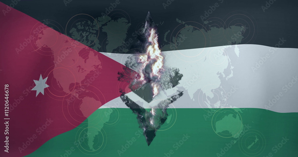 Poster jordan flag with world map and digital abstract shapes image