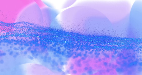 Abstract image with blue and pink particles flowing over soft pastel background