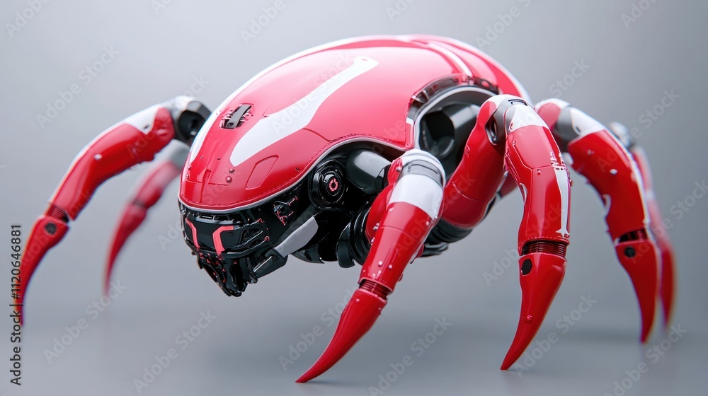 Poster a futuristic robotic spider with sleek design and mechanical features.