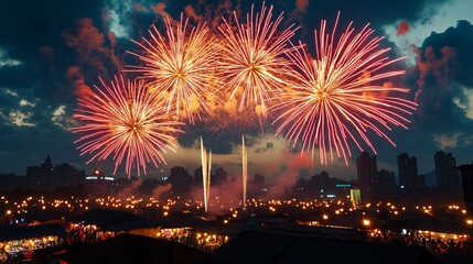 Night City Fireworks Show Festive Celebration