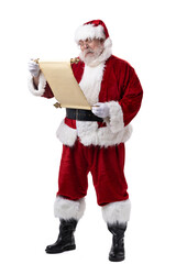 Conceptual Santa Claus concept standing up full length checking the naughty list twice crying as he...
