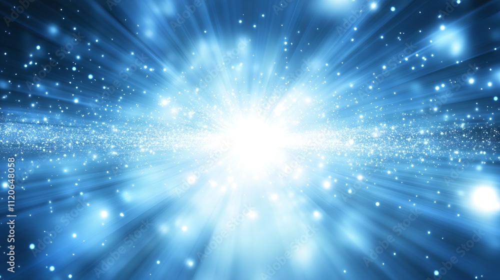 Poster dynamic celestial burst of light and stars in a vibrant blue cosmos : generative ai