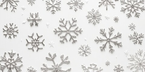 Fototapeta premium Whimsical silver snowflakes on white background