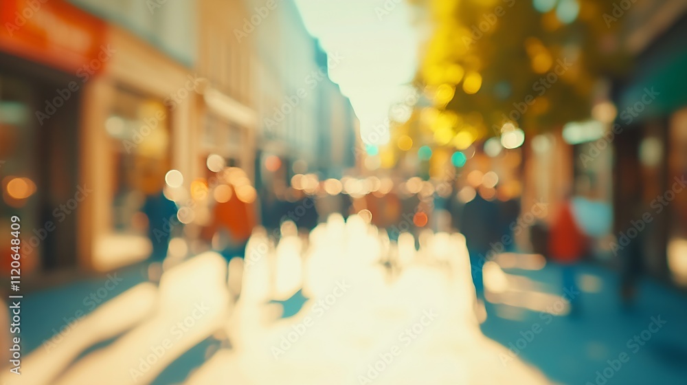 Poster dynamic city street with blurred pedestrians under bright sunlight for abstract backgrounds : genera