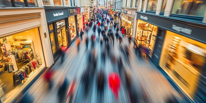 Blurred Shopper Traffic on a Heavily Crowded City Shopping Street : Generative AI