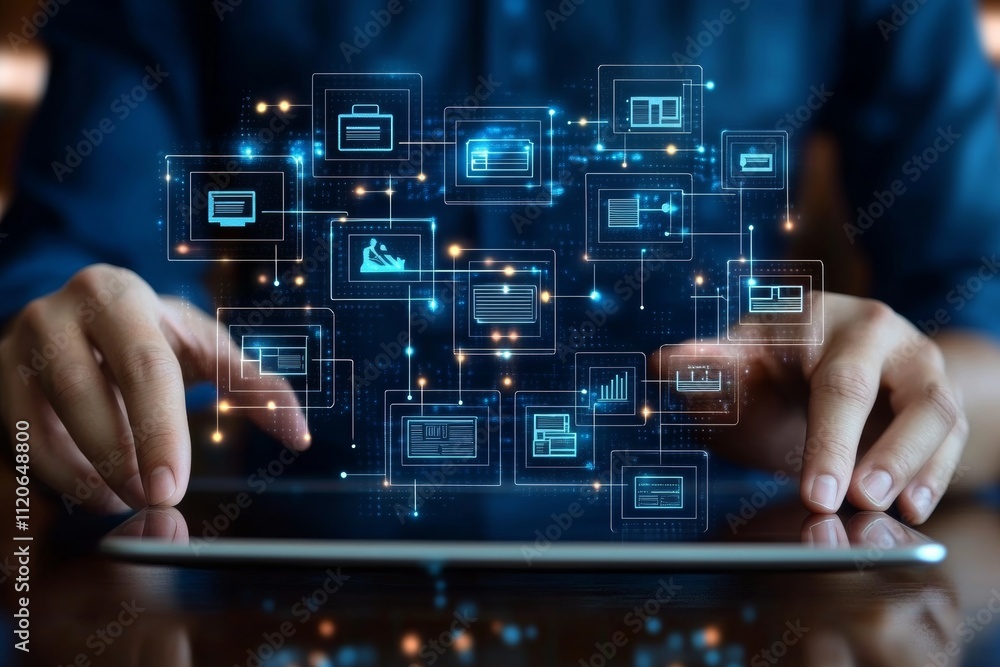 Poster document management system and business process automation by it consultant on digital tablet for on