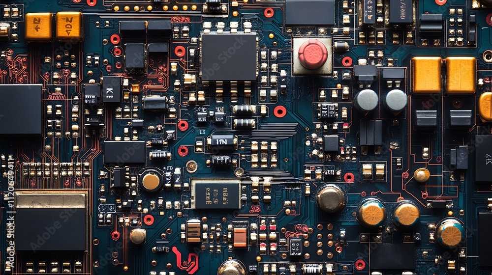 Aufkleber High Resolution Image of Modern Electronic Circuit Board with Various Components : Generative AI