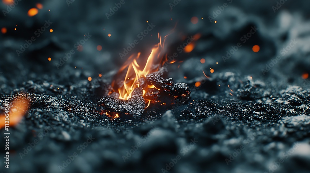 Poster Dynamic Blazing Ember on Black Ash Creating Natural Fiery Contrast and Intensity : Generative AI