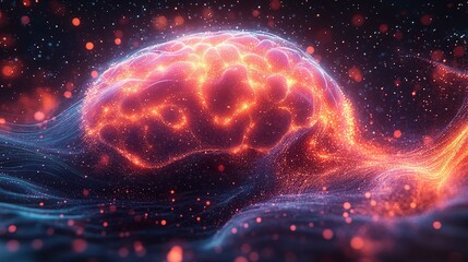 Glowing Brain Network Digital Abstract Art