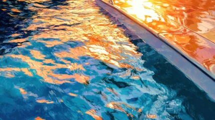 A vibrant reflection on water, showcasing the interplay of light and color.