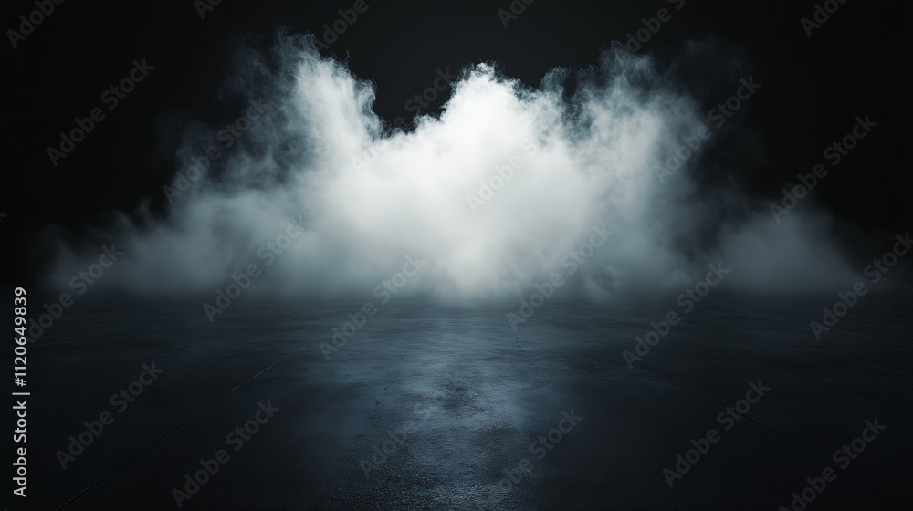 Aufkleber mysterious atmospheric mist on a dark floor creating an enigmatic and eerie ambience : generative ai