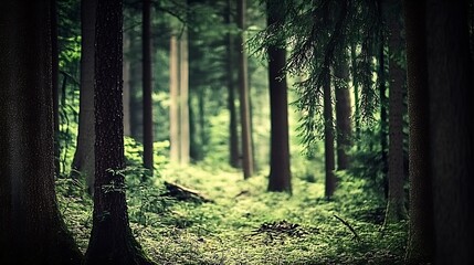 Obraz premium Enchanted Forest Pathway with Lush Green Canopy in Mystical Woodland Scene : Generative AI