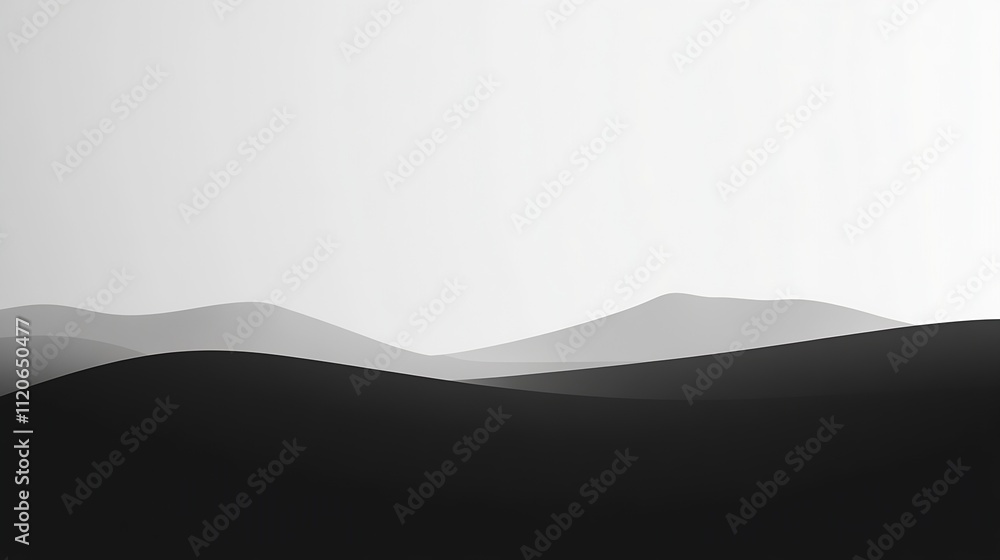 Poster abstract minimalist black and white landscape of rolling hills and misty atmosphere : generative ai