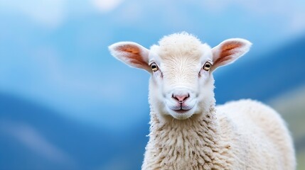 Obraz premium Adorable Fluffy Lamb Against Scenic Mountain Background : Generative AI