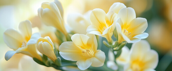 Obraz premium Close-up image of delicate yellow freesias