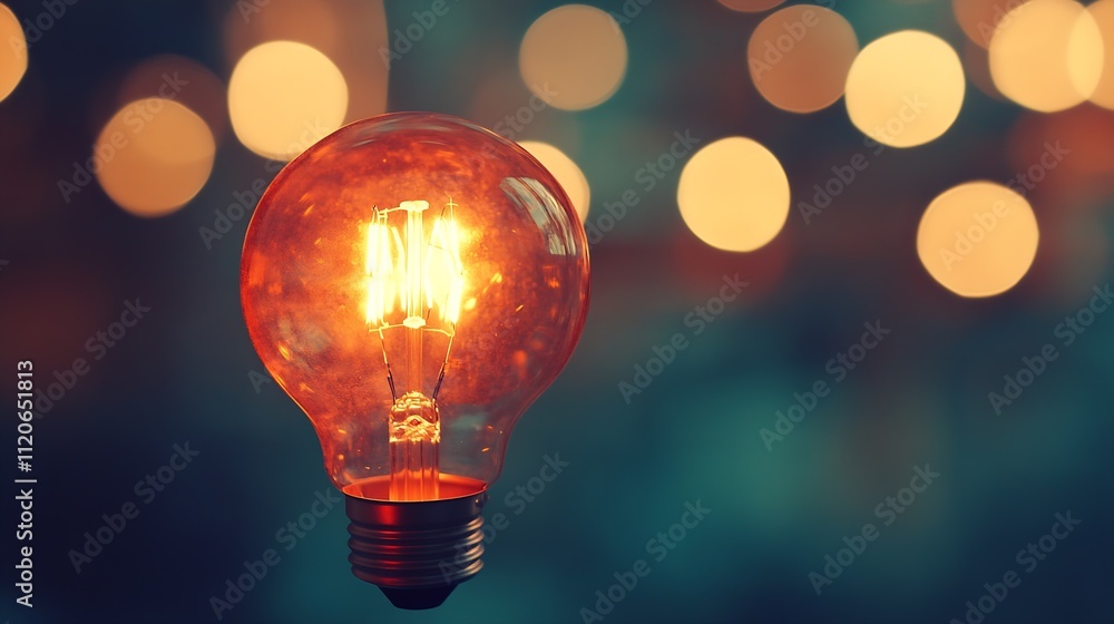 Aufkleber illuminated vintage light bulb against a bokeh background of warm glowing lights : generative ai