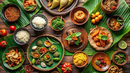 Traditional Indonesian food with colorful dishes representing the diverse and flavorful cuisine of Indonesia, Indonesian