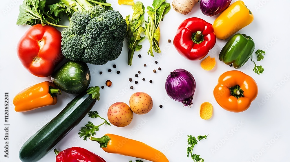 Poster colorful array of organic vegetables on white background showcasing healthy lifestyle and nutritious choices : Generative AI