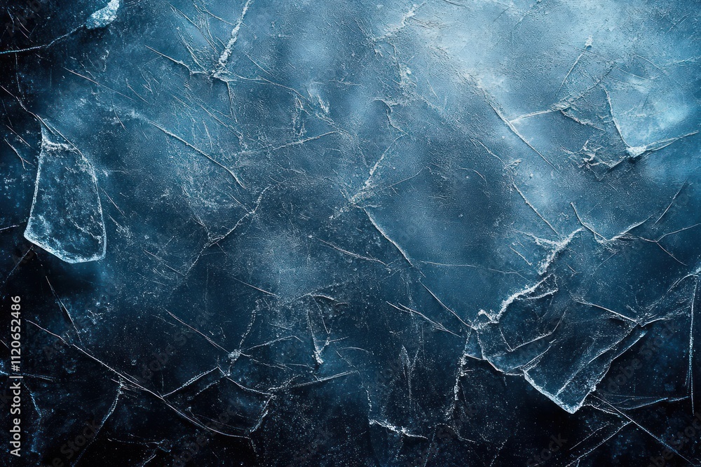 Poster blue ice surface with textured patterns marks from skating and hockey abstract background