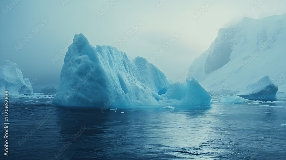 Aufkleber massive blue icebergs floating majestically in the arctic waters under a grey sky : generative ai