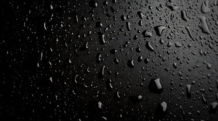 Dark abstract water droplets on textured black surface creating dramatic effect : Generative AI