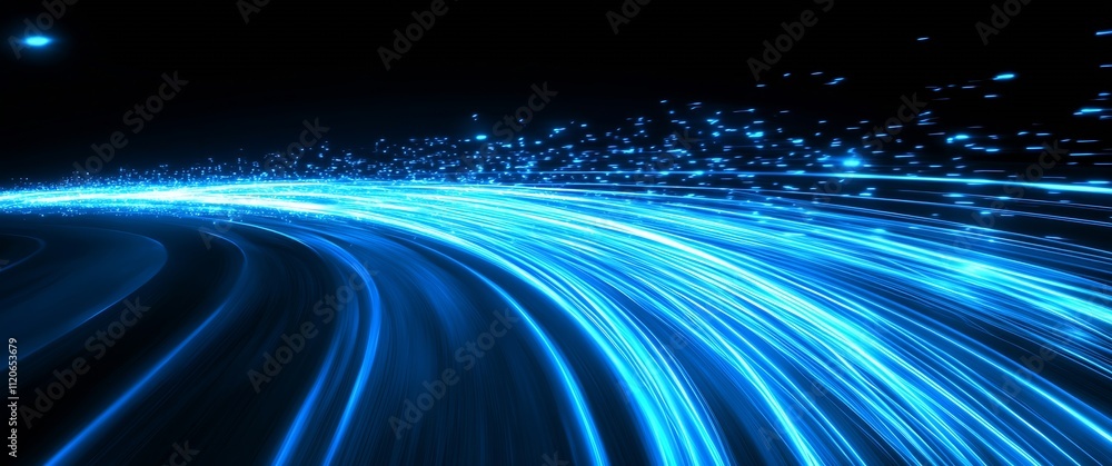 Poster dynamic flow of electric blue energy in a virtual scene : generative ai