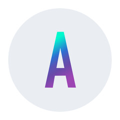 Letter A with a gradient design in vibrant green and purple tones, placed on a light gray circular background. Modern and minimalist, perfect for graphic design, logo templates, or branding projects.