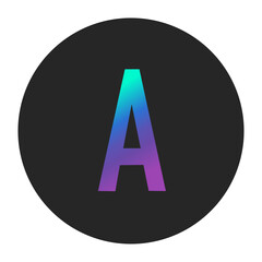 Minimalist circular logo design featuring the letter ‘A’ with a vibrant gradient of turquoise to purple, set against a black background. Ideal for branding, digital media, and modern graphic projects.