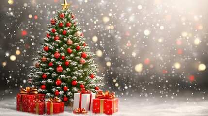 Christmas Tree and gifts flat design front view North Pole theme 3D 