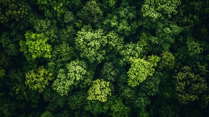Naklejka premium Aerial View of Dense and Lush Forest Canopy with Vibrant Green Foliage : Generative AI