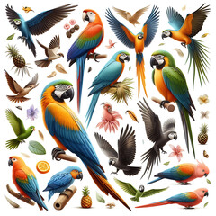 Obraz premium Set of Catalina parrot isolated on white background. 