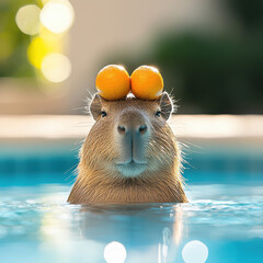 Cunning Capybara Enjoys a Sunny Day by the Pool